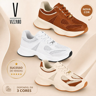 Tênis Vizzano Feminino Chunky Branco Original Leve Confortável Moda 2026 Plataforma Dia a Dia