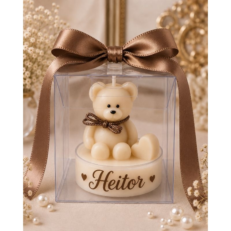 kit Vela Aromática Ursinho Personalizada – Lembrancinha para Maternidade, Chá de Bebê e Aniversário