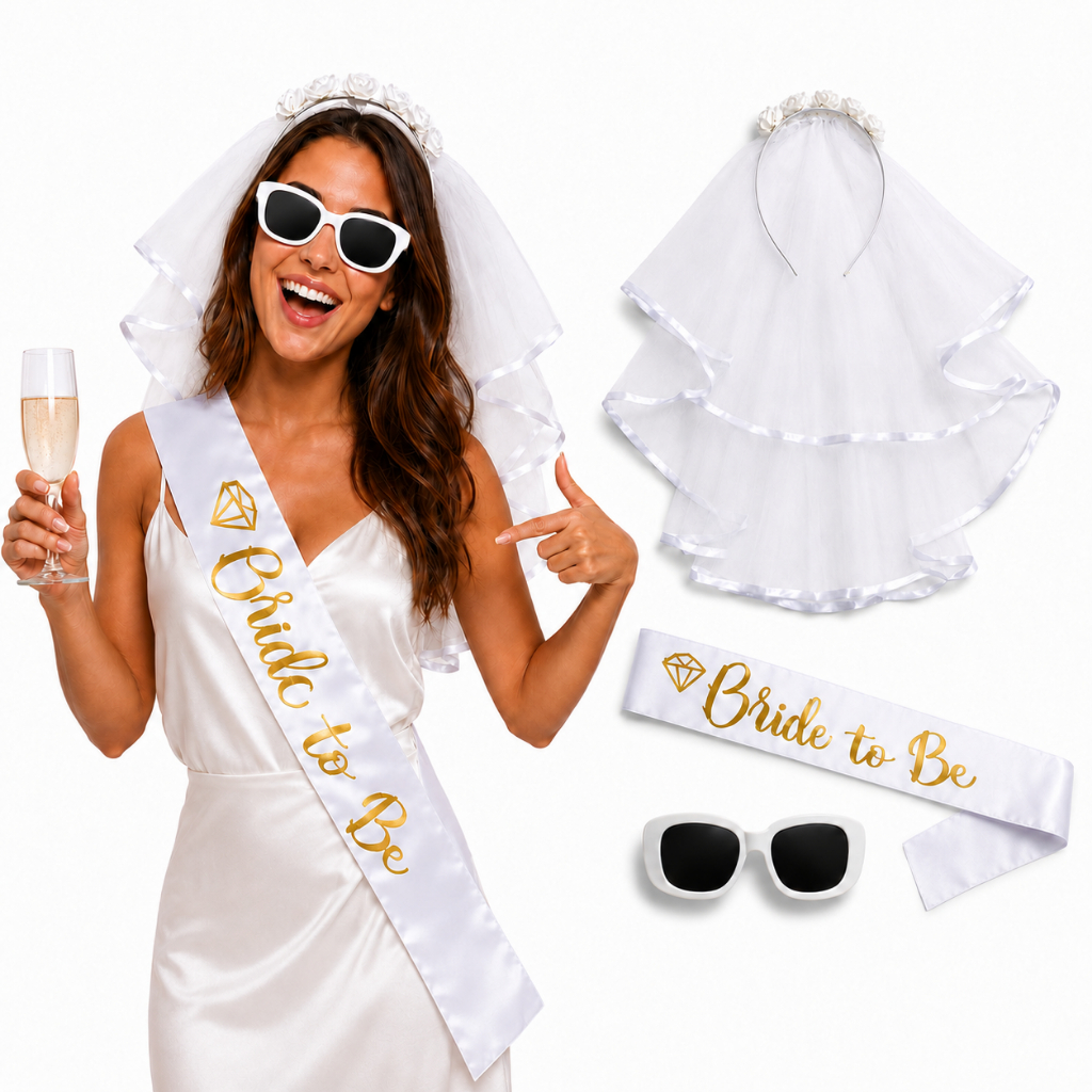 Kit Noiva Despedida De Solteira Chá Lingerie Festa Véuzinho + Faixa + Óculos