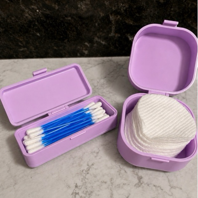 Kit Viagem Porta Cotonete e Algodão Estojo Organizador Higiene Pessoal Necessaire Feminina Compacta