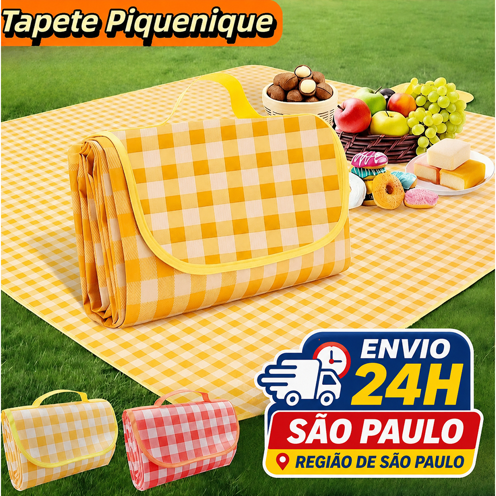 Tapete Piquenique Grande 200x200cm Impermeável Dobrável Com Bolsa Para Praia Camping Família