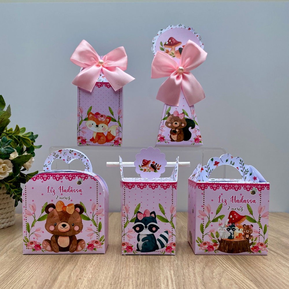 Kit Personalizados Bosque  Encantado menina rosa / Kit Festa Caixinhas Personalizadas Lembrancinha Mimos Aniversário