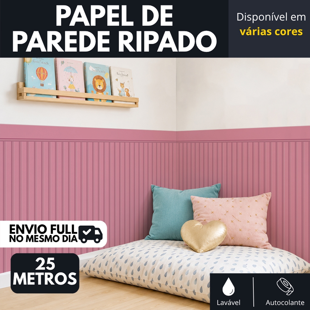 Papel de Parede Adesivo Ripado Madeira Rosa Madeirado 3D Rolo de 5 Metros Lavável
