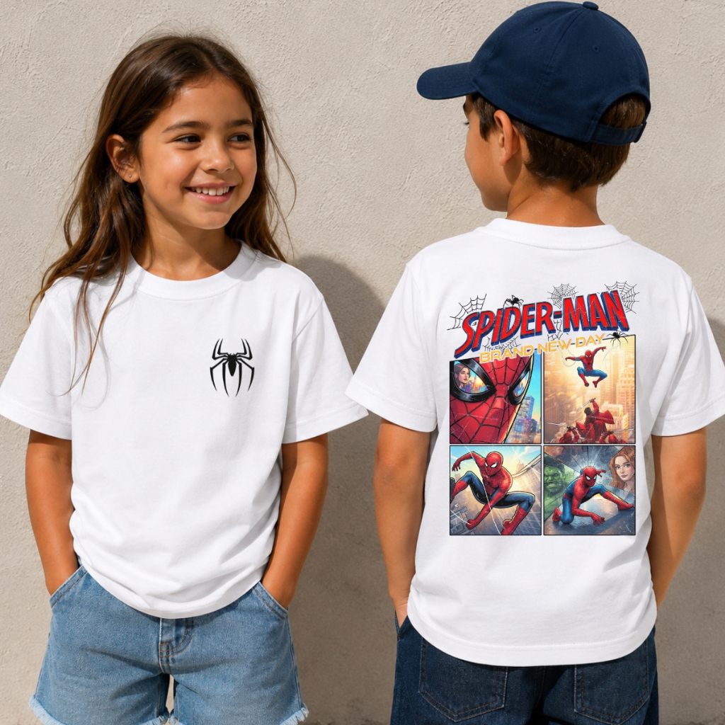 Camiseta Infantil Menino Menina 100% Algodão Básica Estampada Spiderman Homem Aranha 2
