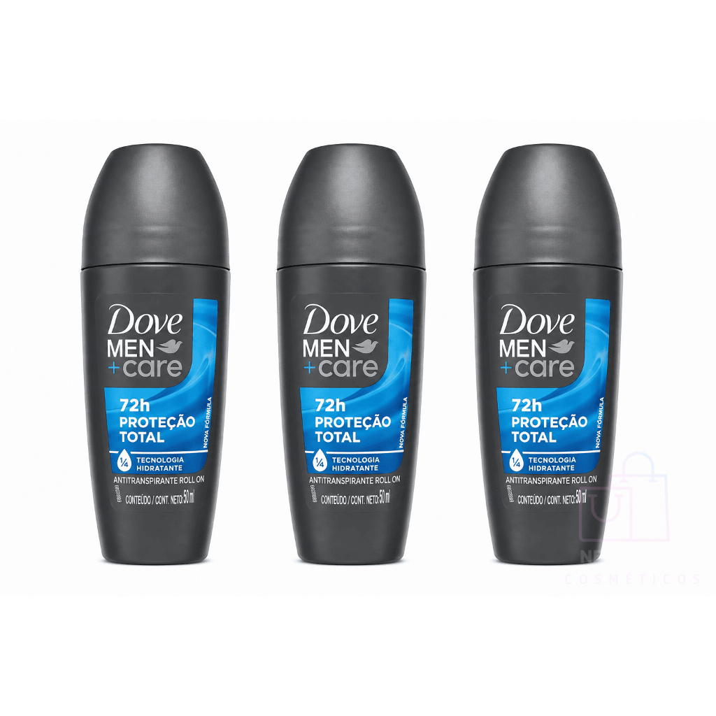 Kit com 03un Desodorante Roll on Dove Men Care Cuidado Total 50ml