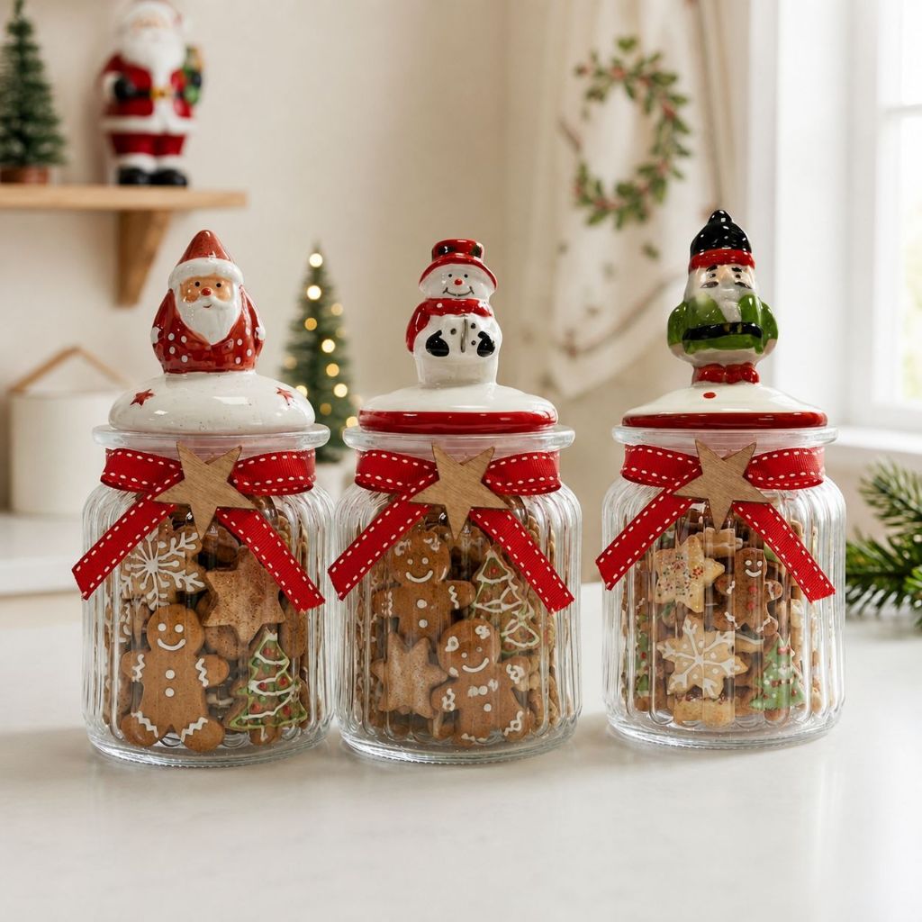 Potes de Vidro Natalinos 300mL - Porta Mini Biscoitos Porta Doces Bomboniere Decoração de Natal com Tampa Decorada · foto 2