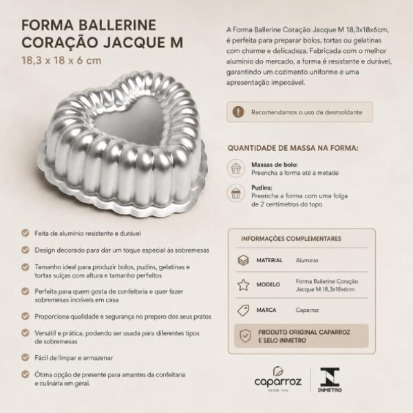 Forma Ballerine Coração Jacque M 18x6cm Bolo Brownie Pudim Caparroz Confeitaria Caseiro Venda Envio Turbo