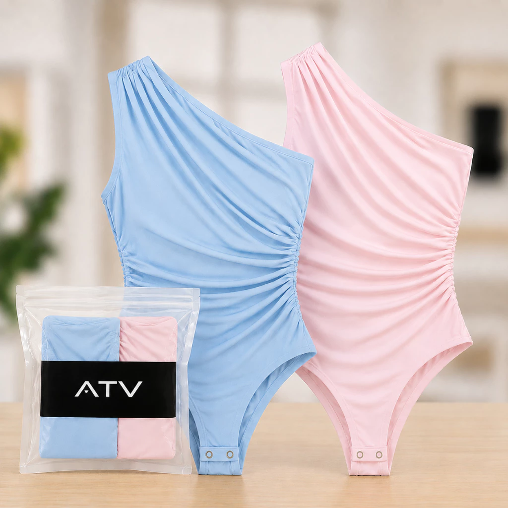 KIT 2 Body Feminino Um Ombro Body Drapeado Elegante Body Feminino Manga Mula Body Feminino Estiloso