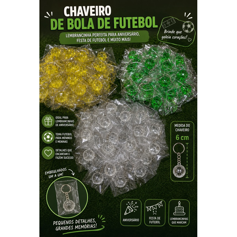 Kit até 15 Chaveiro Bola de Futebol Acrílico Lembrancinha para Aniversário Festa Tema Futebol.