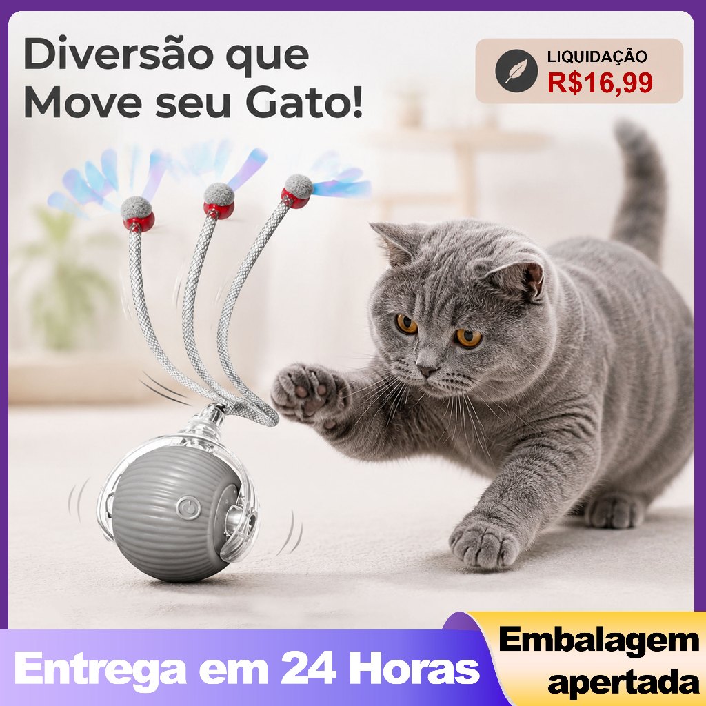 Bola Inteligente Automática Recarregável USB Brinquedo Interativo Anti-tédio para Gato e Cachorro