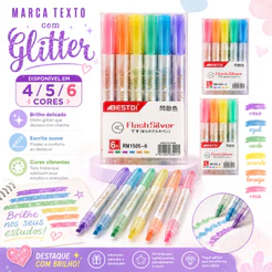 Caneta Glitter 4/6 Cores Flash Silver Gel Marcador Metálico para Bullet Journal Agenda Desenho DIY