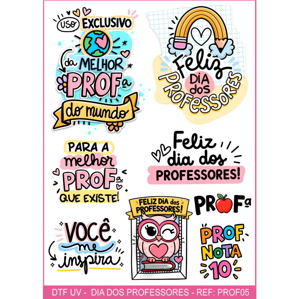 Cartela adesivo DTF UV Dia dos Professores Ref 05 - Para Copos, Canecas e demais superficies rígidas