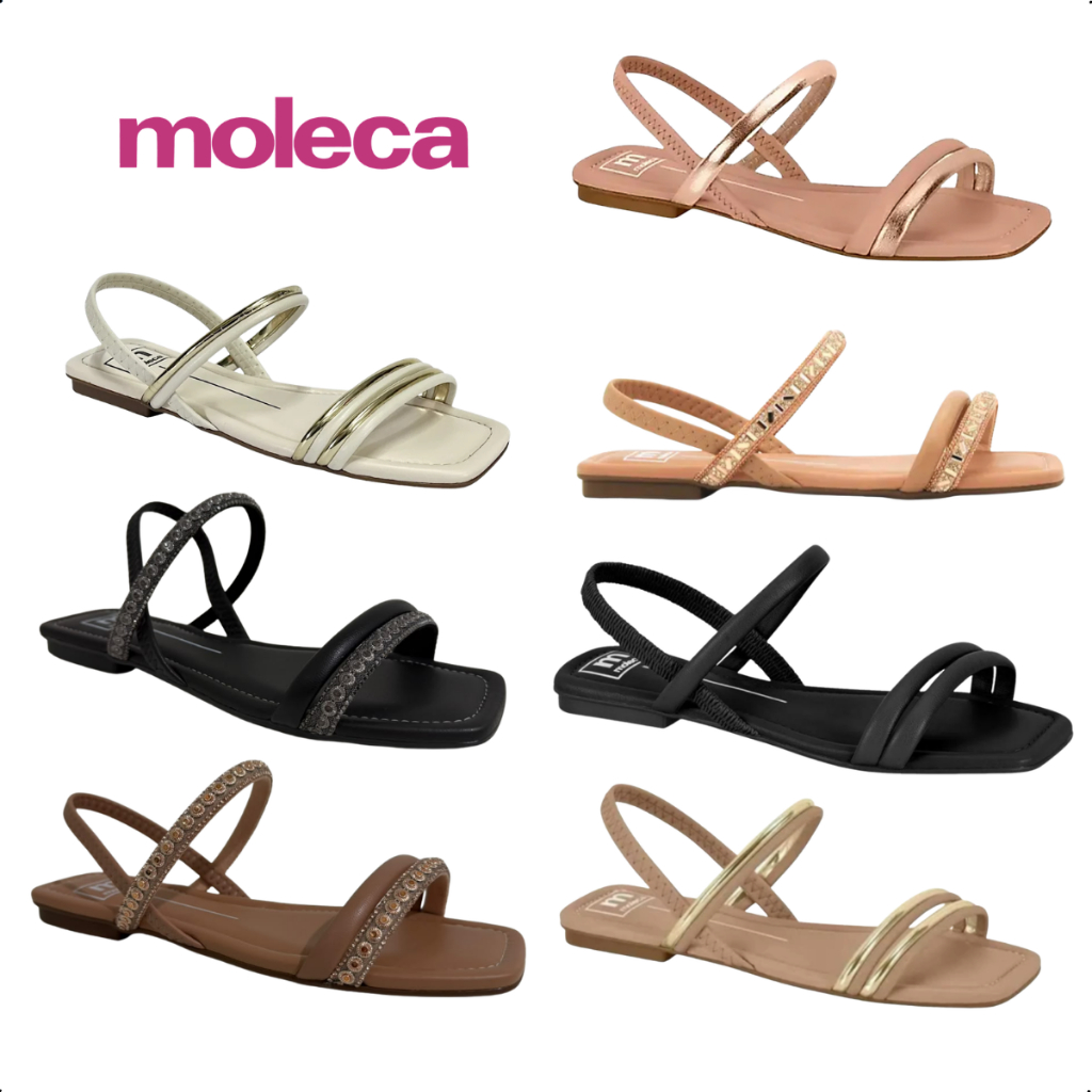 Sandália Moleca Rasteira Feminina Tiras Conforto Chinelo Dia a Dia Rasteirinha Confortável