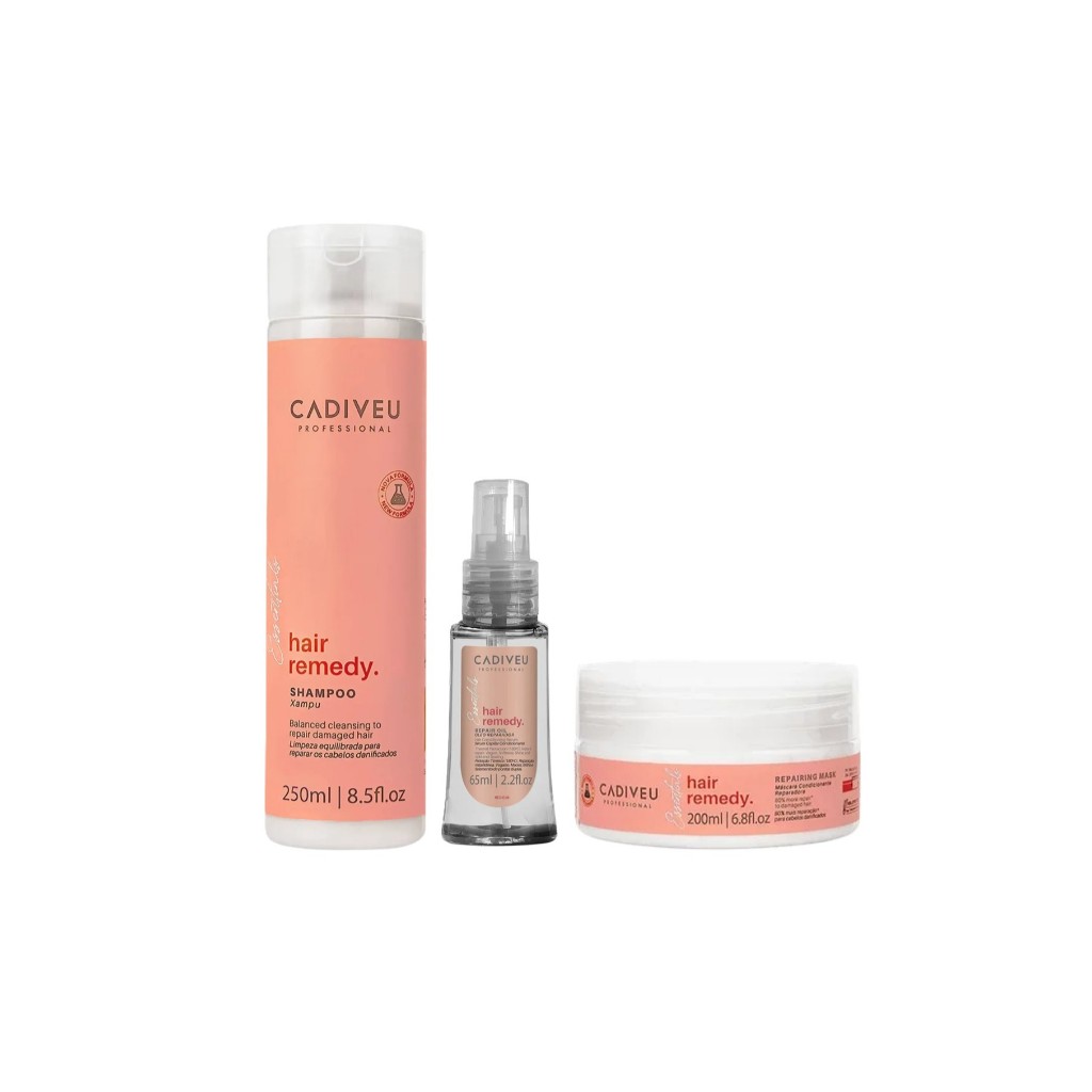 Cadiveu Kit Hair Remedy Shampoo 250ml + Máscara 200ml + Óleo 65ml