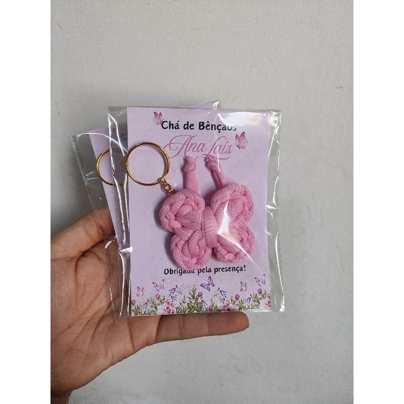 50 chaveiro borboleta em fio de malha + cartão personalizado para lembrancinha de aniversario