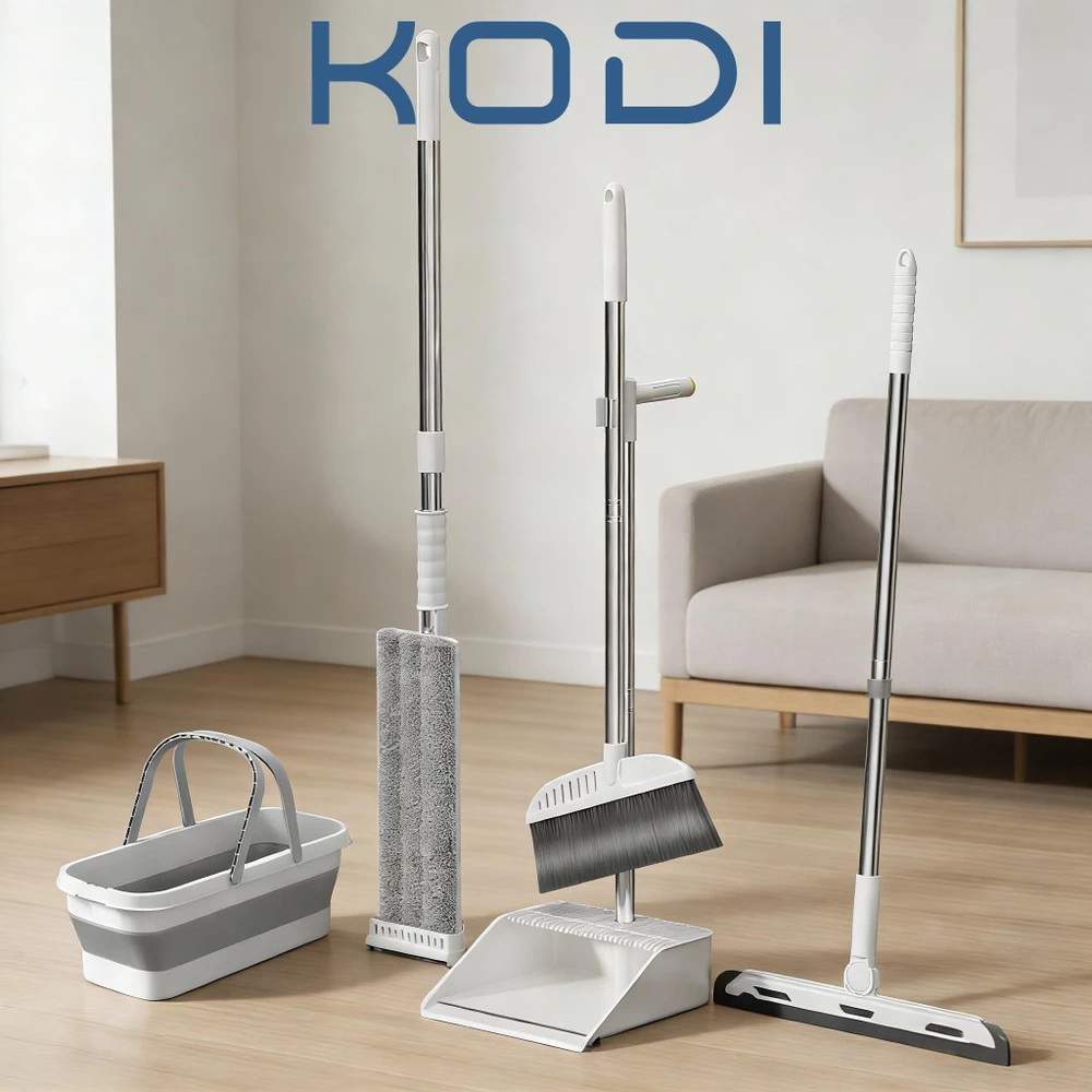 Kit Limpeza Completo 5 em 1 com Balde Dobrável Mop Esfregão Rodo Vassoura Pá + Refil S7