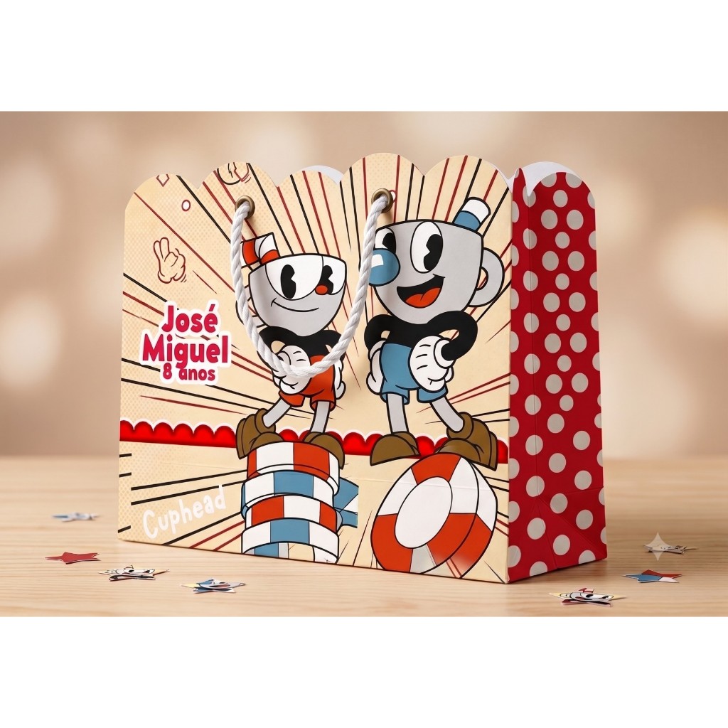 Sacolinha Personalizada Festa Infantil 20x15cm Nuvem Lembrancinha Estilo Cuphead
