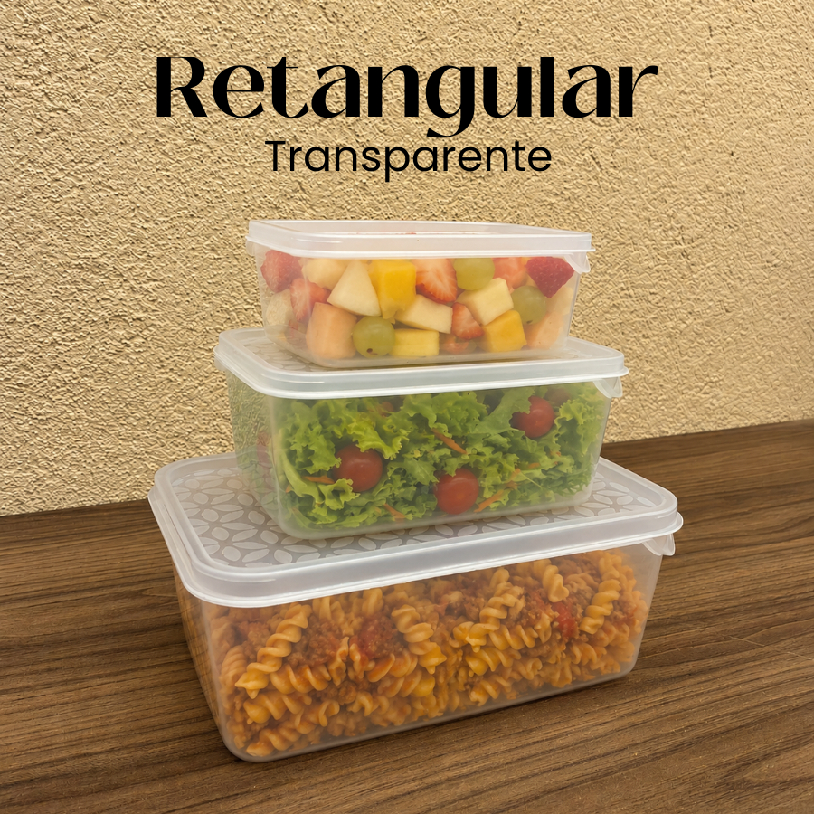 Kit 3 Potes Retangulares (500ml,1L e 2,5L) Transparentes com Tampa Marmita Mantimentos Freezer 5 e 10 unidades