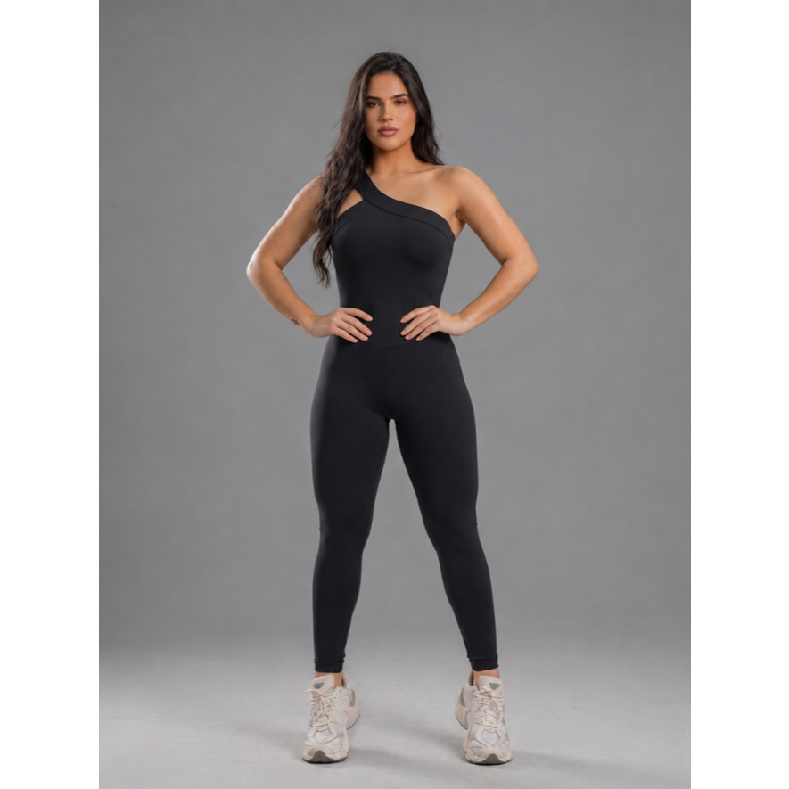 Macacão Preto Fitness Academia Modela Corpo Treino Confortável