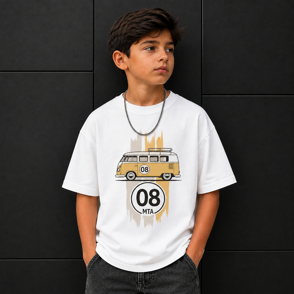 Camiseta Infantil Estampada Kombi Vintage Masculina Algodão Confortável Roupa De Criança
