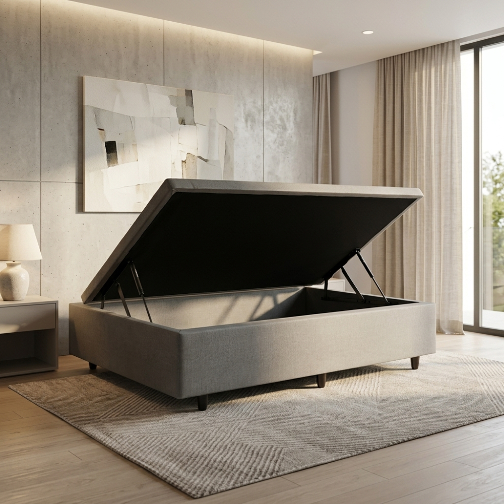 Base Box Baú Solteiro 88x188 Corino Linho Cinza