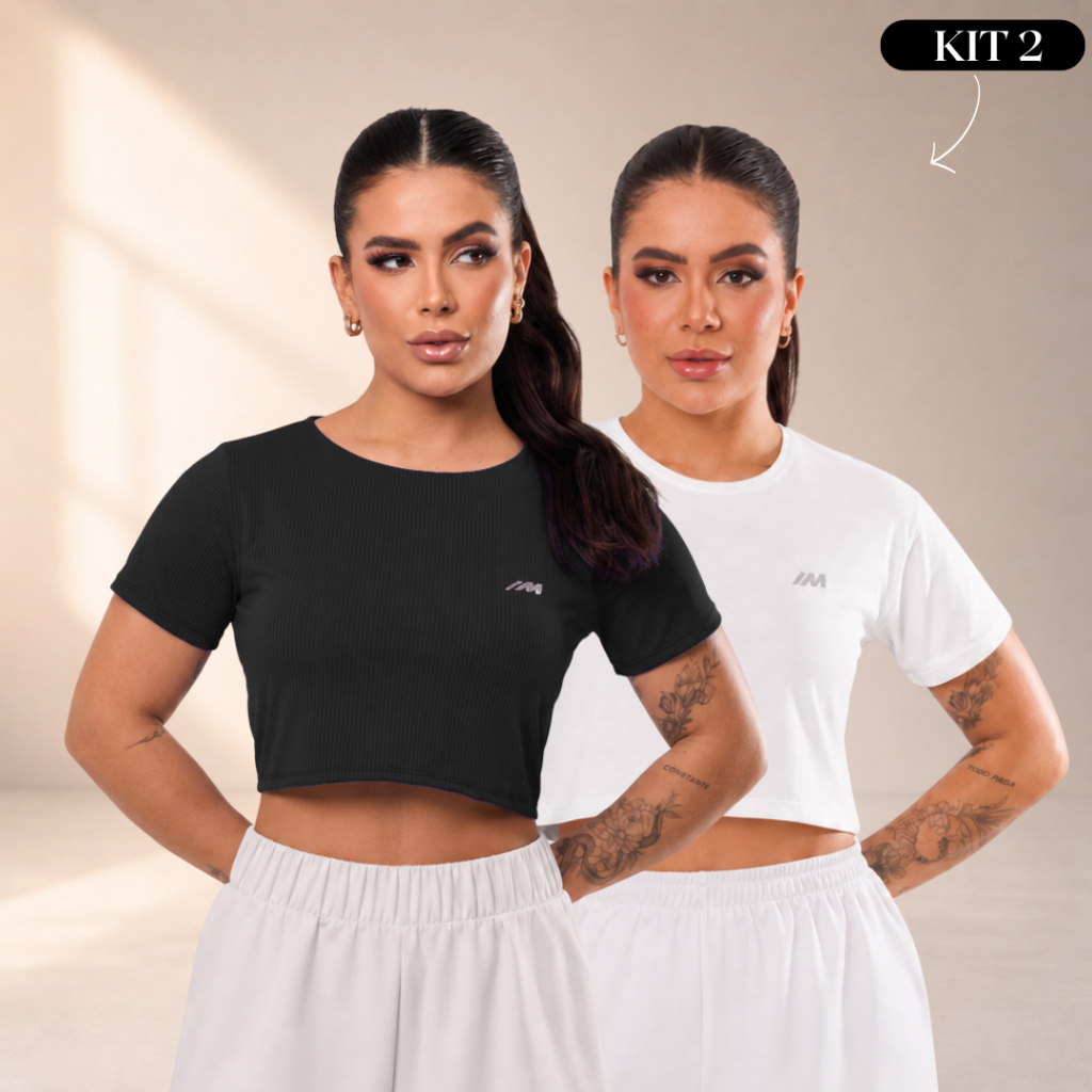 Kit 2 Cropped Feminino Dry Fit Academia Anti Odor Treino Fitness Blusa Camiseta Esportiva Tecido Furadinho Respirável