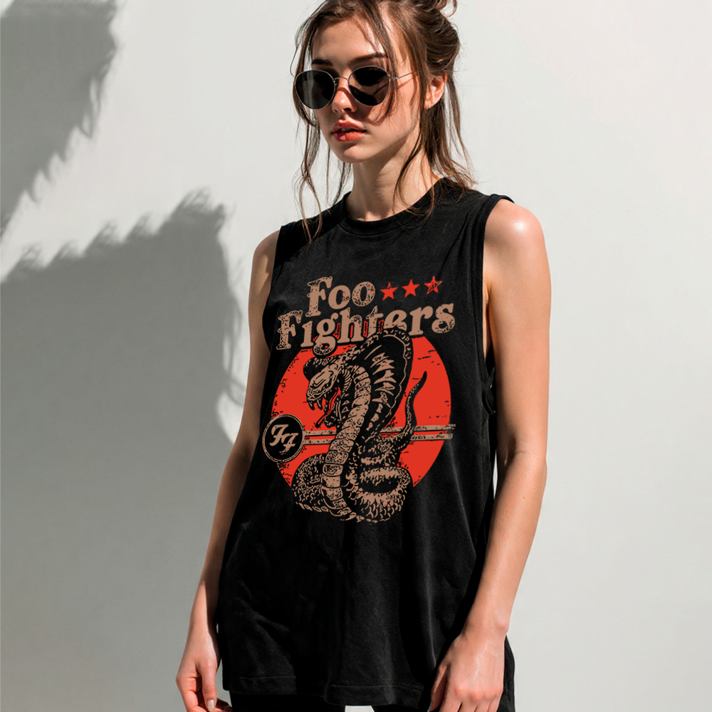 Camiseta Regata Machão Oversized Muscle Tee Foo Fighters Banda Rock Metal Show Tour Estilo Streetwear Unissex Algodão