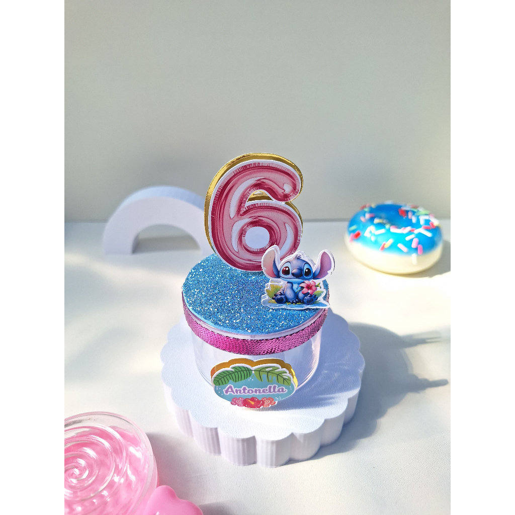 Kit 5 Caixinhas Redondas Stitch Personalizadas | Aniversário Menina | Festa Infantil | Lembracinha de Festa | Luxo