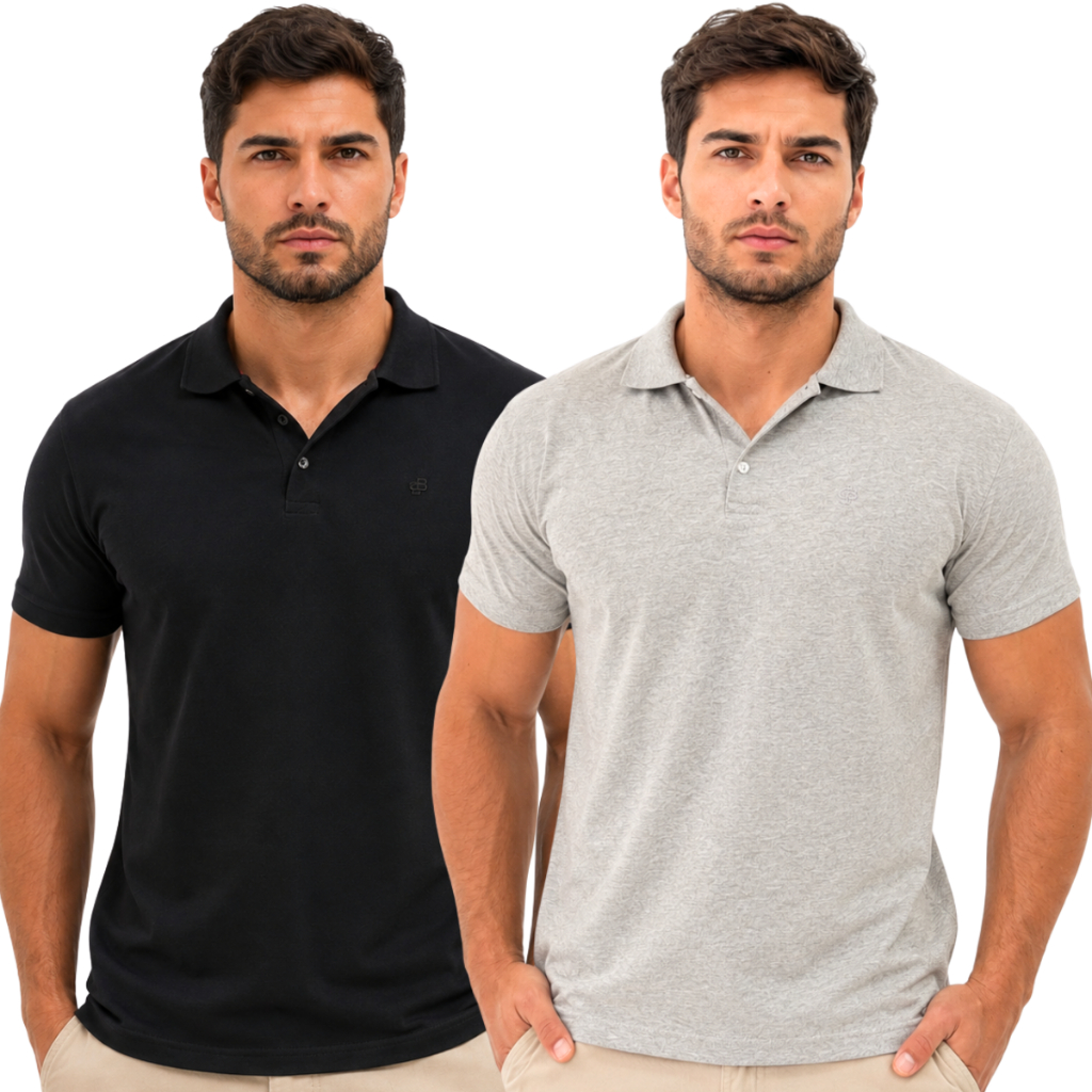 Kit 2 Camiseta Polo Masculina 100% Algodão Piquet Camisa Masculina Manga Curta Casual Slim Premium
