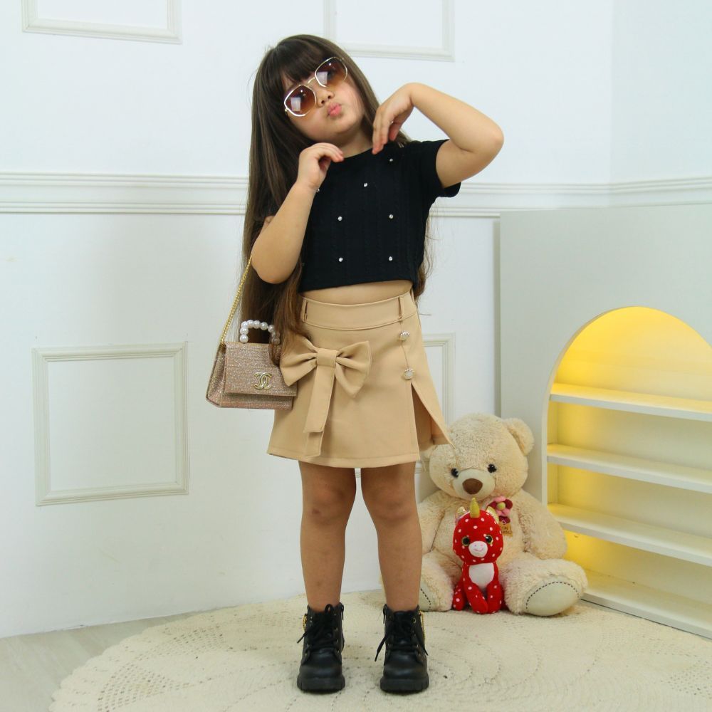 Short saia alfaiataria com laço infantil