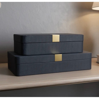 Caixa Decorativa Couro Croco Dark Night Azul Marinho organize joias maquiagem
