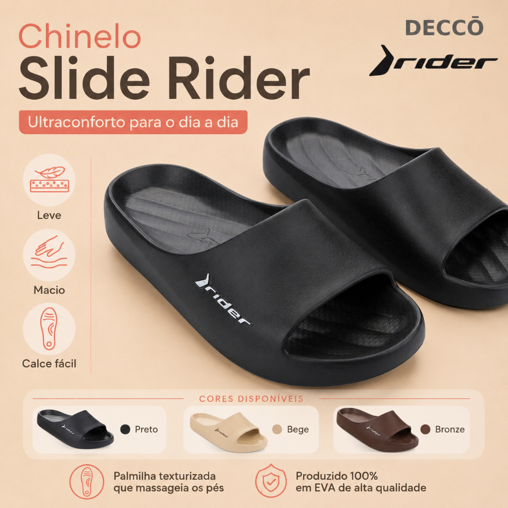 Chinelo Rider Slide Masculino EVA Macio Casual Confortavel Para Uso Diario Original