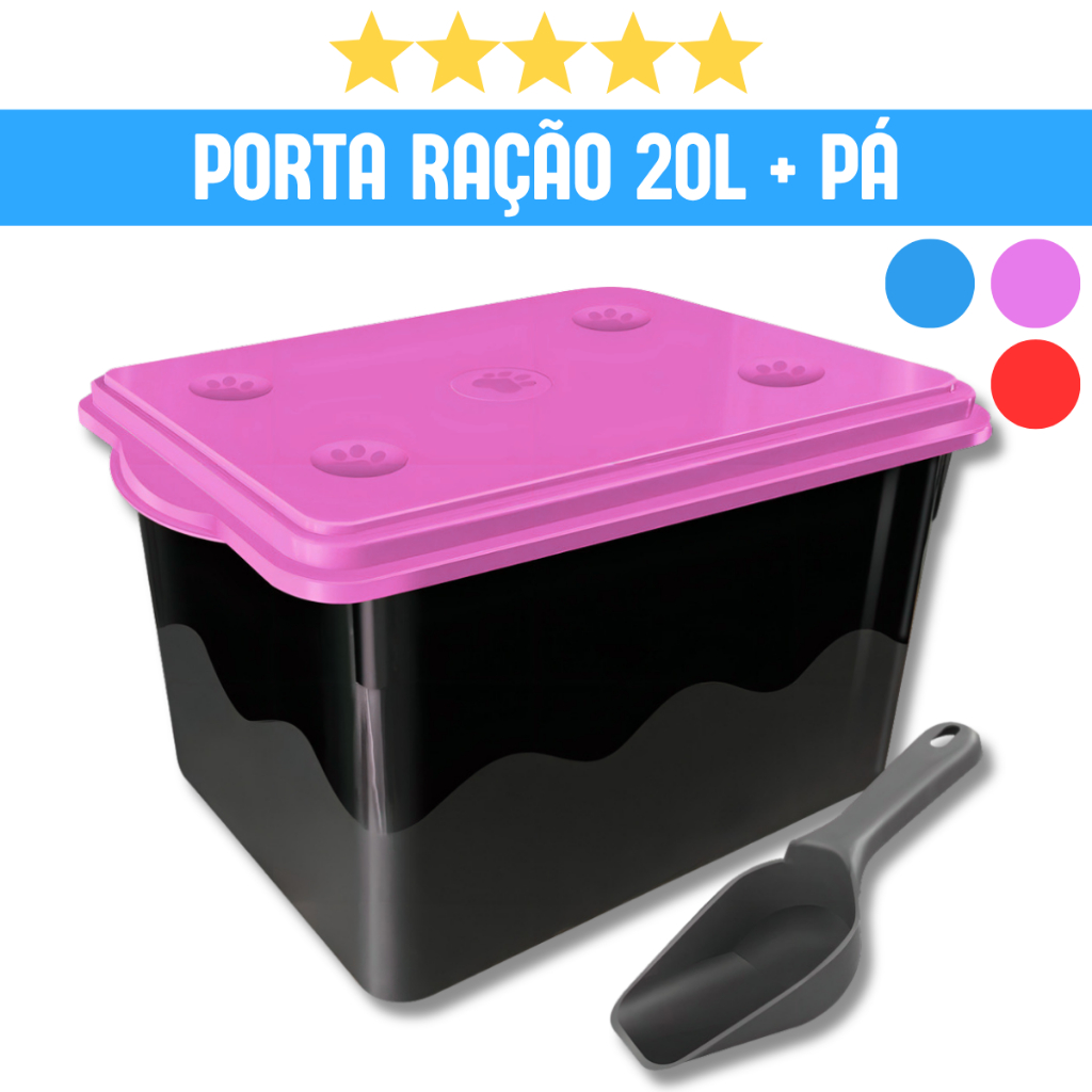 Container Porta Ração 20L c/ Pá Dosadora | Até 10kg | Guarda Rações Caixa Organizadora Mec Pet