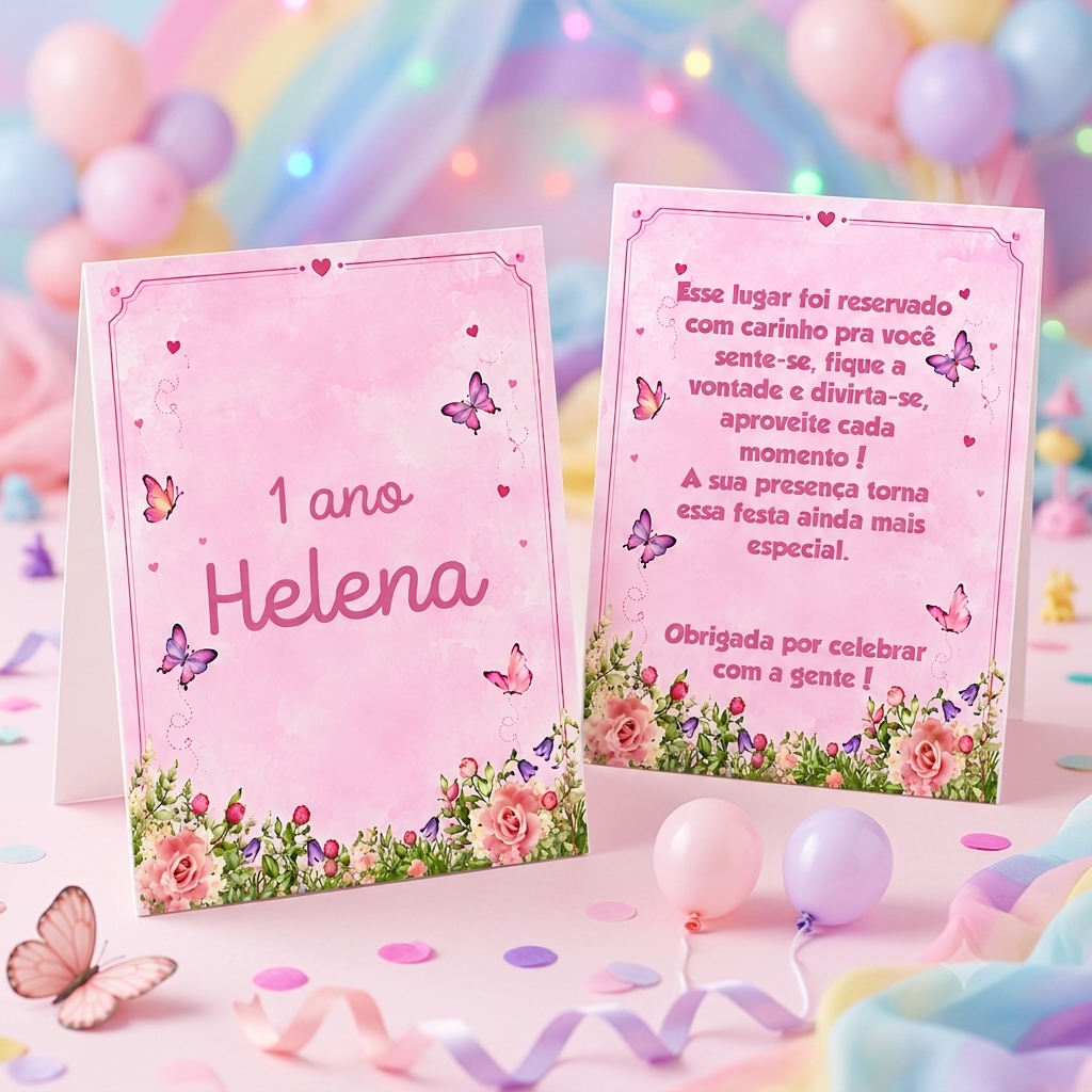 Plaquinha de Mesa Personalizada Festa Jardim das Borboletas -Decoração Centro de Mesa  Festa Infantil