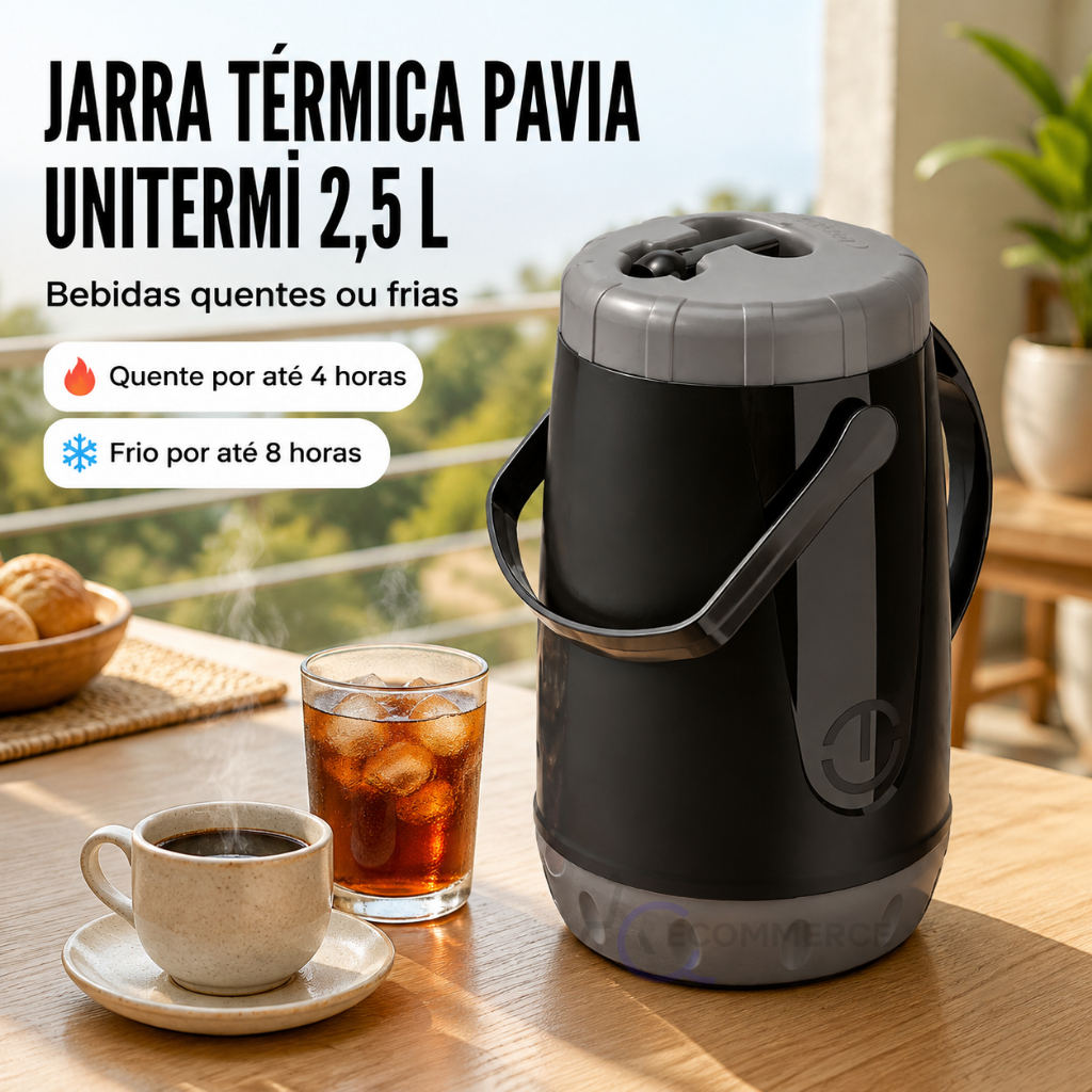 Jarra Garrafa ❄️Térmica🔥 Unitermi Pávia 2,5L  Chá Café☕ Suco🥤 Água 💧Tererê Bebidas Frias ou Quentes