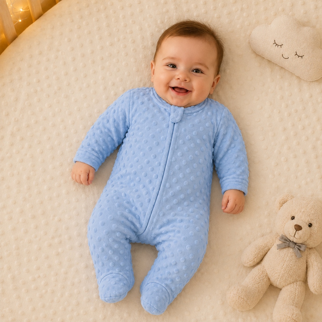 Macacão Bebê Pipoquinha Sem Capuz Bolha Peludinho Soft Com Zíper De Inverno Quente