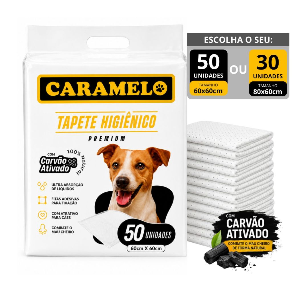 Tapete Higiênico com Carvão Ativado Premium - Caramelo - Alta Absorção - Com Adesivos para Fixação - Não Vaza
