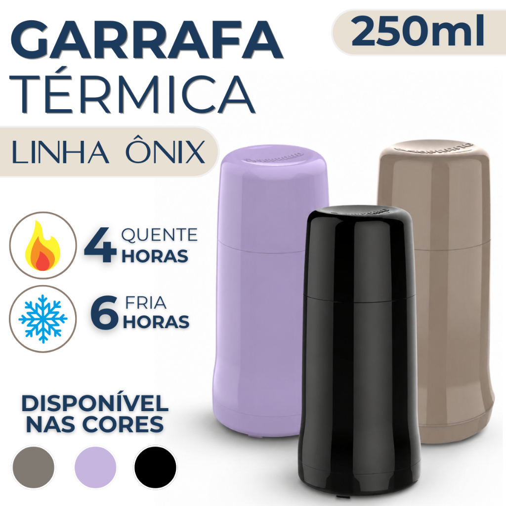 Garrafa Térmica Café Chá Compacta 250ml Ampola de Vidro Soprano