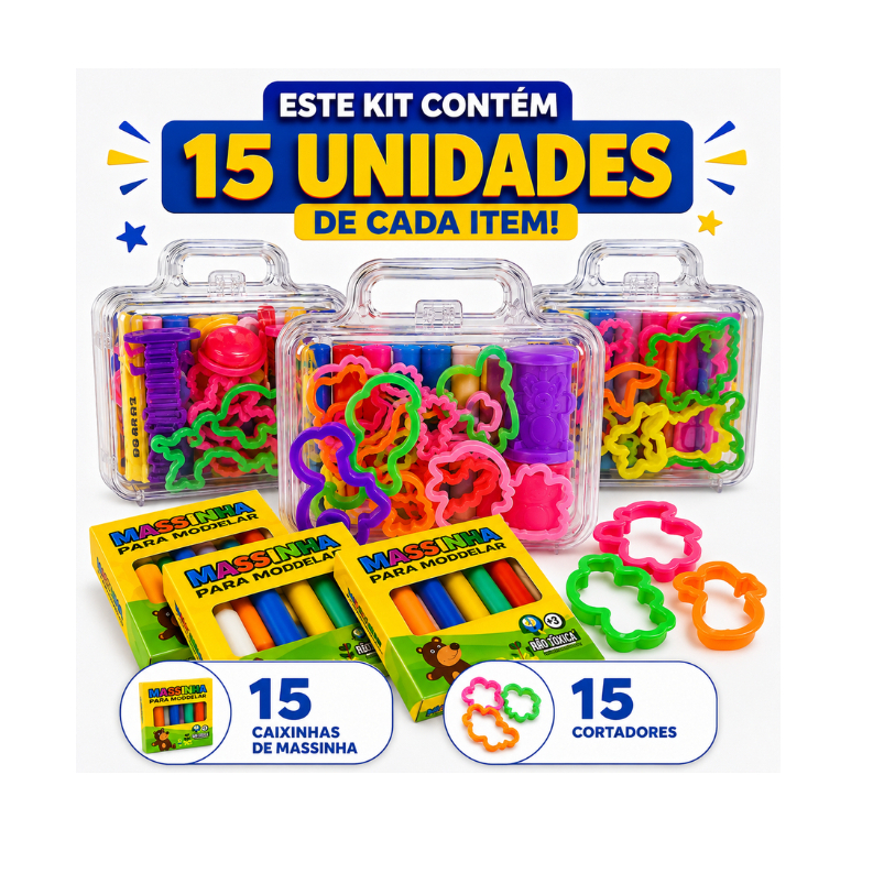 15 Maleta Acrilica+ 15 Cortador Molde+ 15 Caixinha Massinha de Modelar Kit Lembracinha Prenda novo