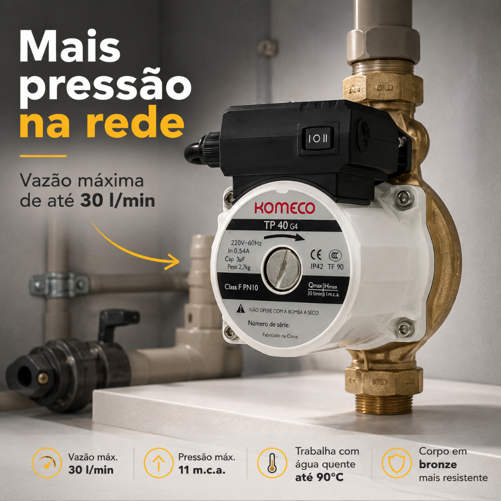 Mini Bomba Pressurizadora de Água Komeco TP 40 G4 Bronze 120W (220V)