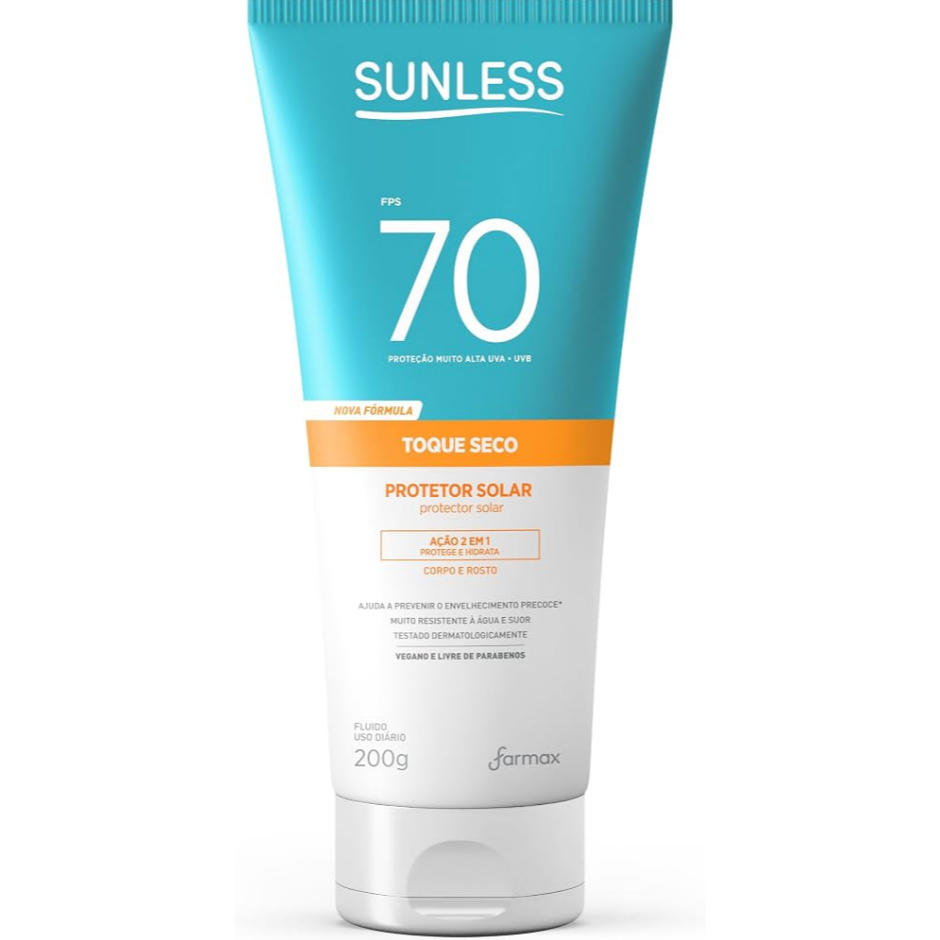 Protetor Solar FPS 70 Corpo e Rosto Sunless 200g - Alta Proteção com Toque Seco e Resistência à Água