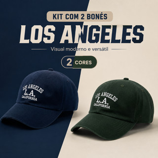 Kit 2 Bonés LA Los Angeles Retro Basebol Aba Curva Masculino e Feminino Regulagem Fitão