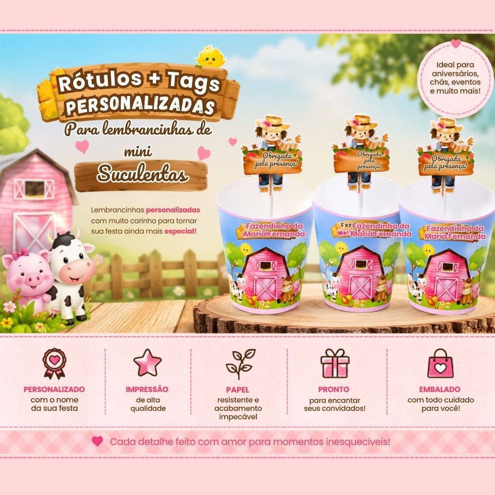 Rótulo de Suculenta | aniversário | lembrancinha | chá de bebê | festa infantil | 10 unidades