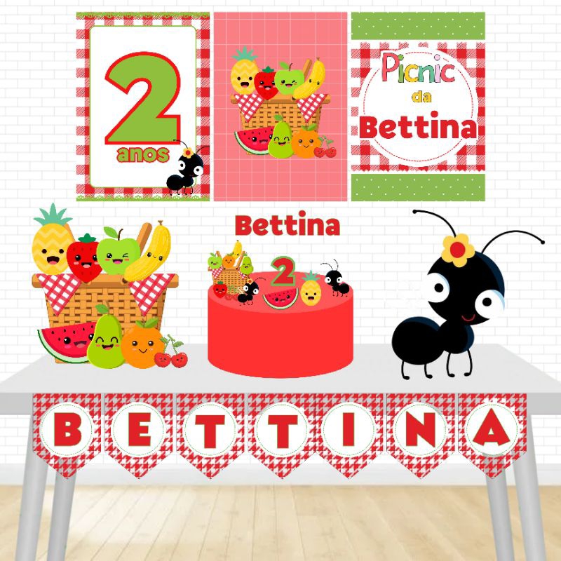 Kit Festa Só um Bolinho - Tema PicNic- Decoração Aniversário/Mesversario infantil-Kit Personalizado Pic Nic