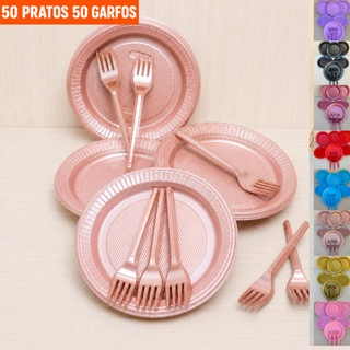 Kit Descartável Econômico Pratinho e Garfinho para Bolo 100 Itens Cores Sortidas