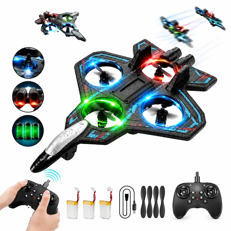 Drone Avião RC Controle Remoto 2.4GHz 4 Motores Brinquedo Infantil Avião Militar Elétrico Presente Menino