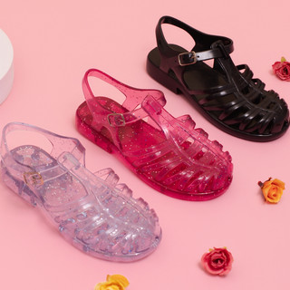 Sandália Infantil Menina com fivela macia e leve colorido e cristal ante derrapante