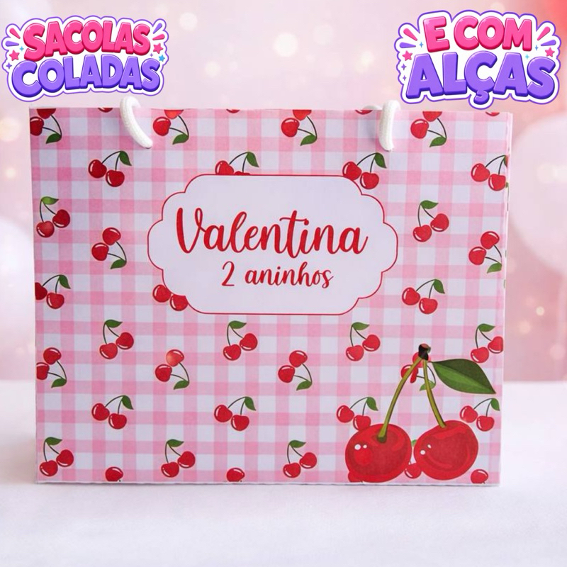 Sacola G Cereja/Cerejinha Personalizados/Lembrancinha de Festa/Aniversário/Lembrancinha Festa Infantil