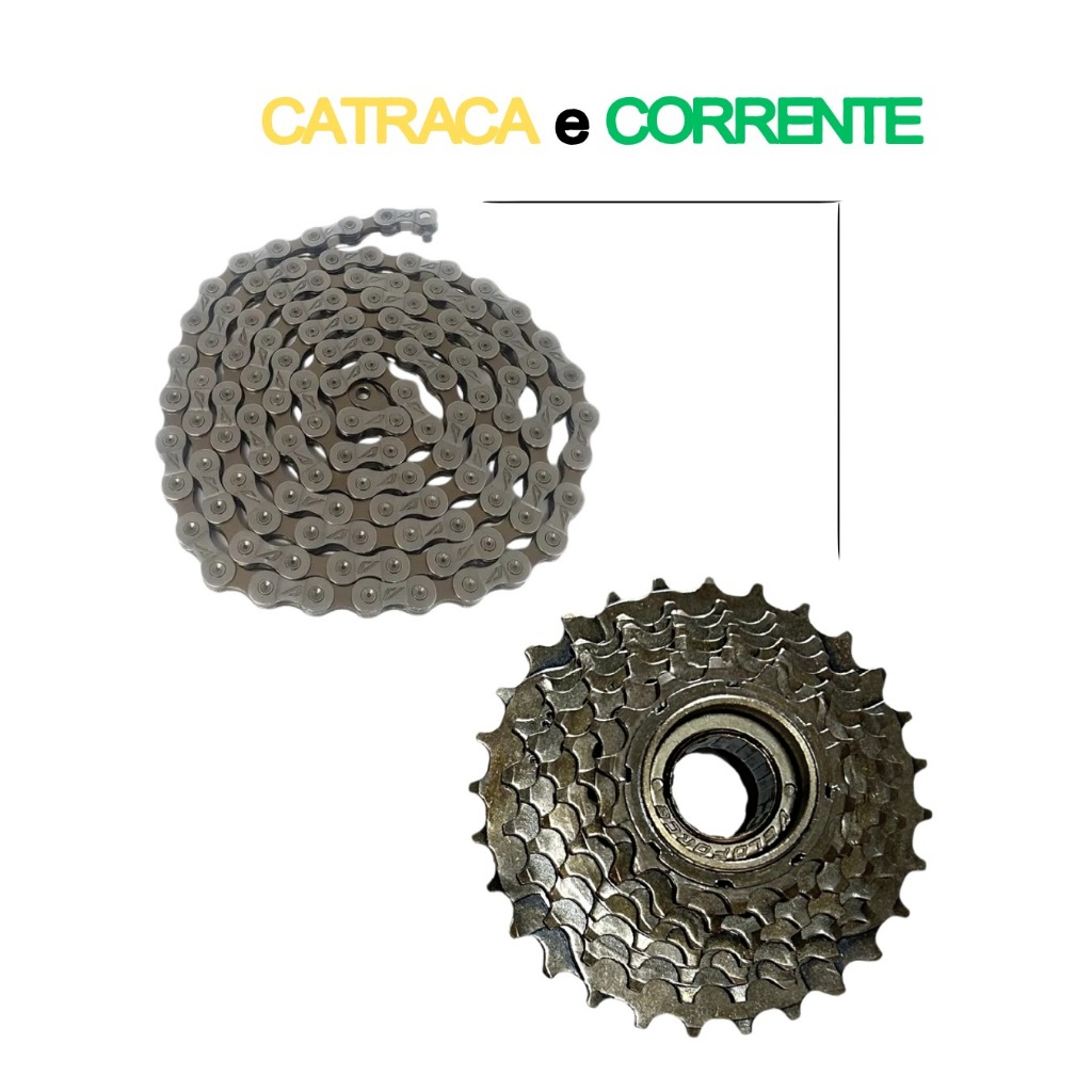 Kit de Corrente e Catraca 7v 21 Marchas Corrente Index 7 Velocidades 116 Elos para Bicicleta