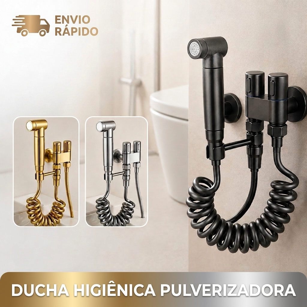 Ducha Chuveirinho Higiênica Banheiro Luxo Moderno  Duas Saídas 1/2mm Dupla Completa Registro Conjunto Pulverizador
